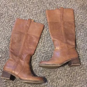 Lucky Brand Tall Wide Calf Leather Pull On Boots Size 6.5